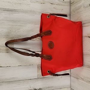 Dooney & Bourke red Nylon Shopper with Vacchetta leather handles purse tote bag